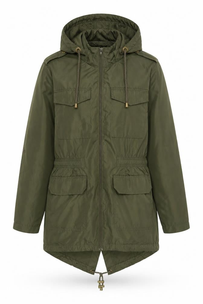 Brave Soul Women Green Parka Jacket Size 12 Hooded Mid-Length