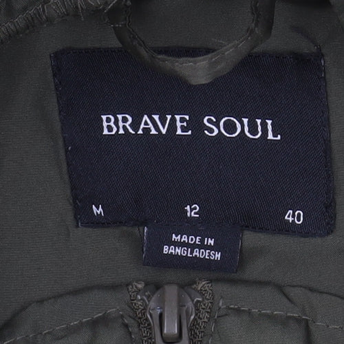 Brave Soul Women Green Parka Jacket Size 12 Hooded Mid-Length