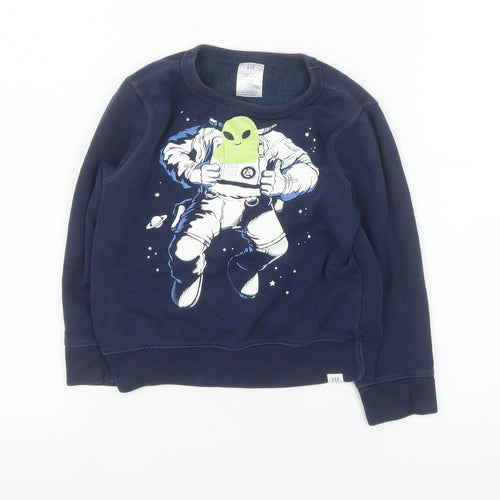 GAP Boys Blue Space Alien Astronaut Pullover Sweatshirt 5 Years Fleece