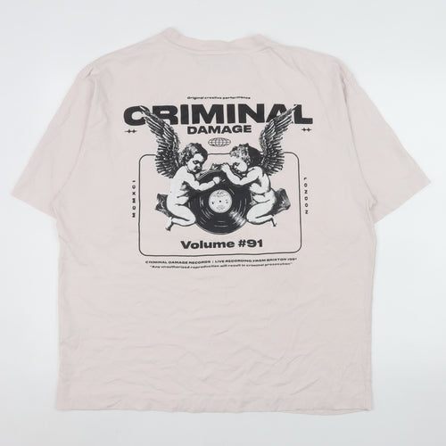 Criminal Damage Men's Beige Music Graphic Print XL T-Shirt