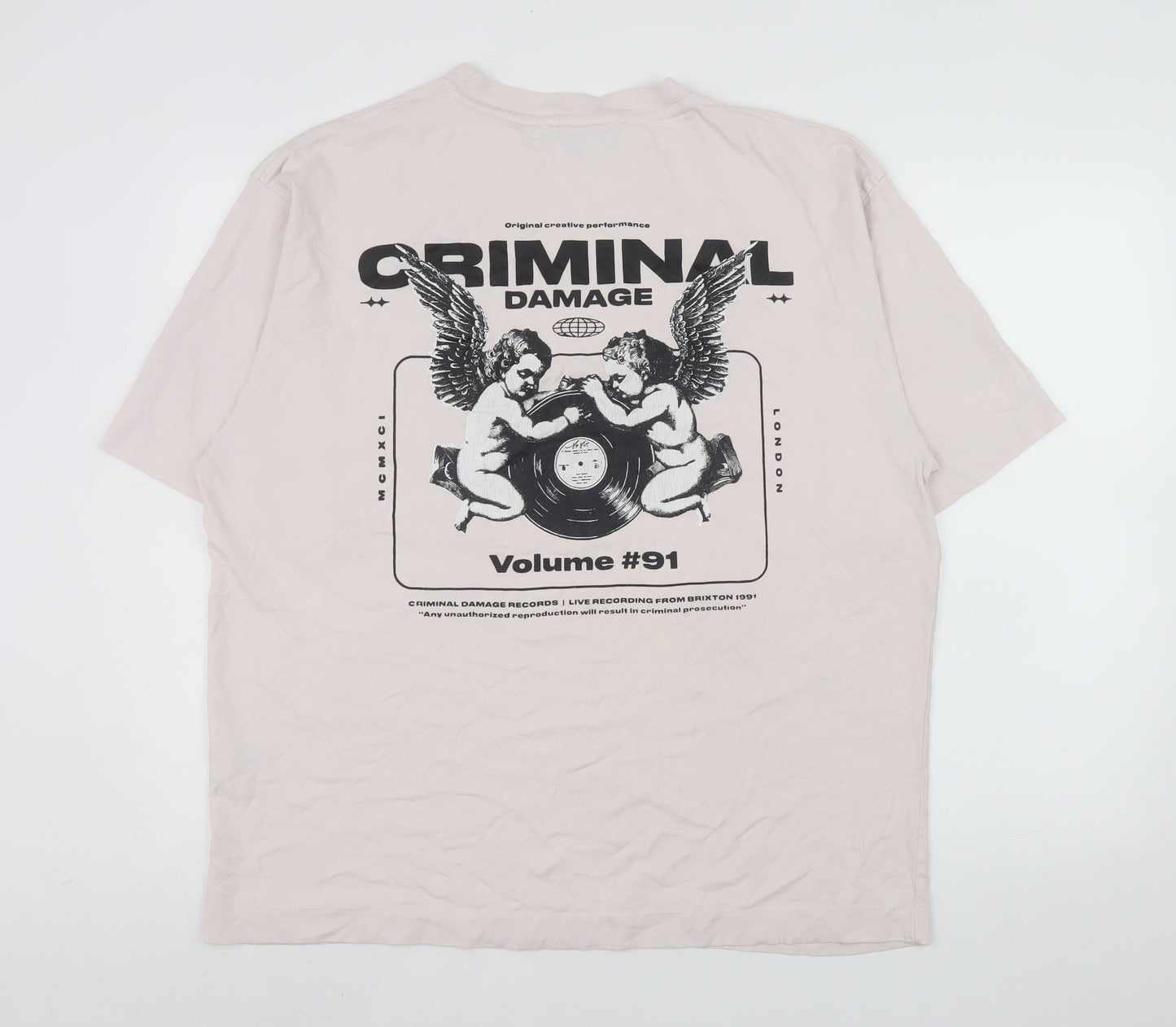 Criminal Damage Men's Beige Music Graphic Print XL T-Shirt
