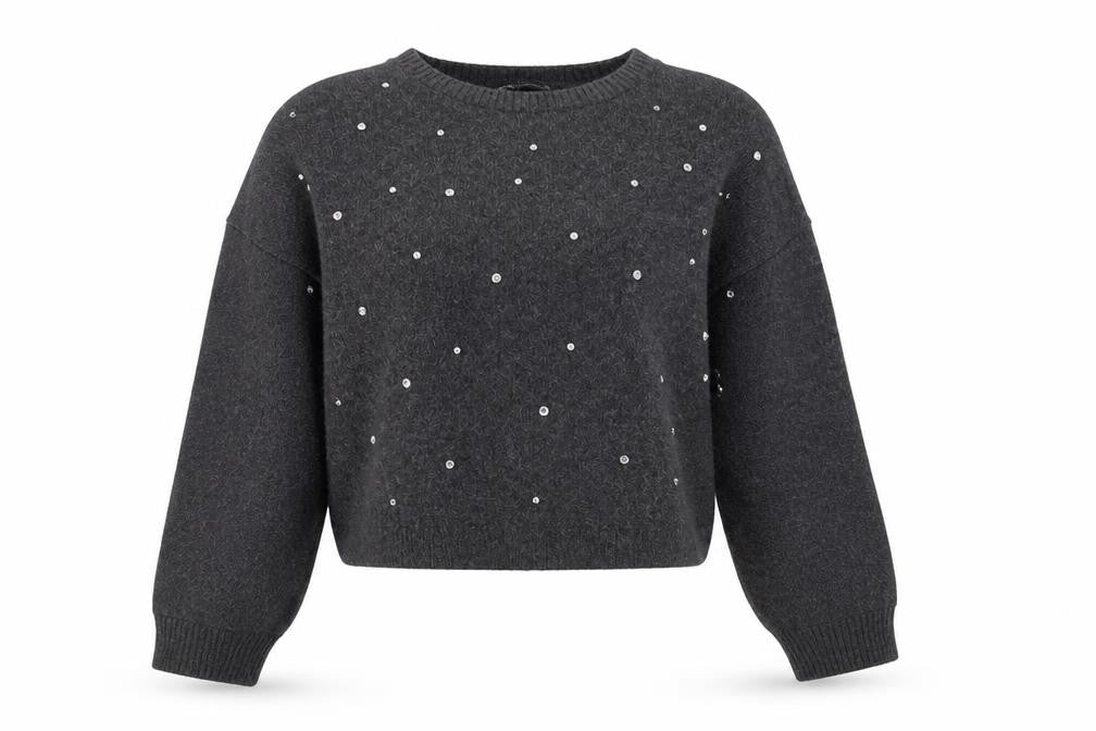 Front view of Zara Women Grey Beaded Knit jumper, size L