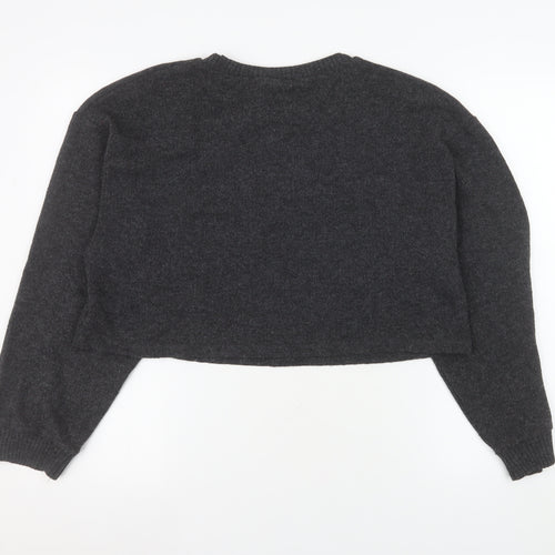 Zara Women Grey Beaded Knit Pullover Jumper Size L