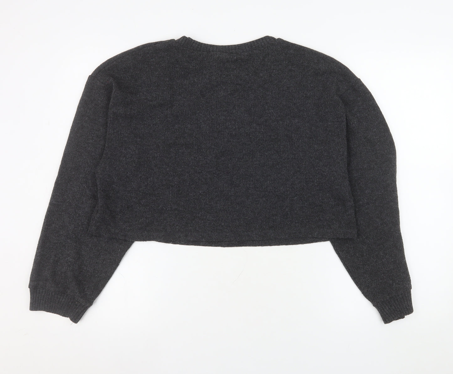 Zara Women Grey Beaded Knit Pullover Jumper Size L
