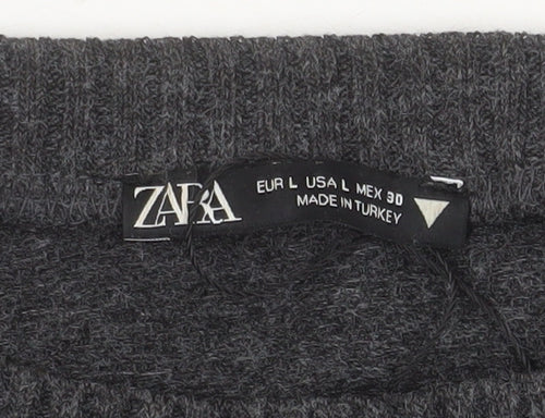 Zara Women Grey Beaded Knit Pullover Jumper Size L