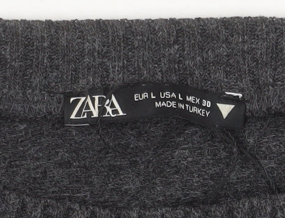 Zara Women Grey Beaded Knit Pullover Jumper Size L