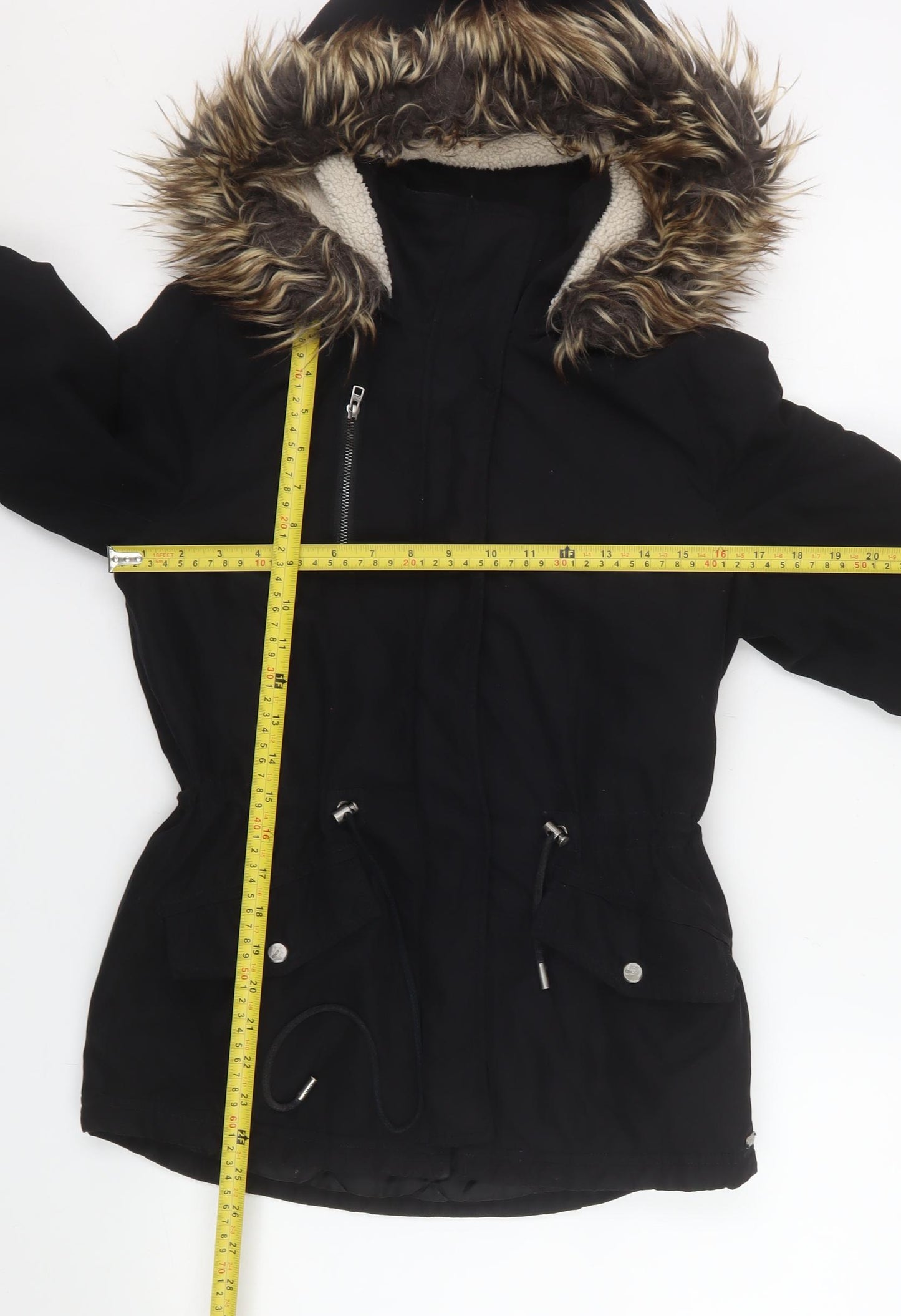 ONLY Womens Black Hooded Faux Fur Trim Parka Jacket XS