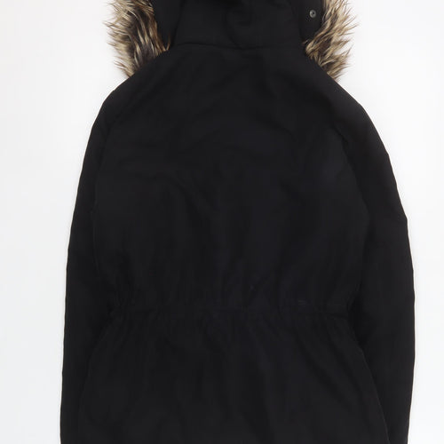 ONLY Womens Black Hooded Faux Fur Trim Parka Jacket XS