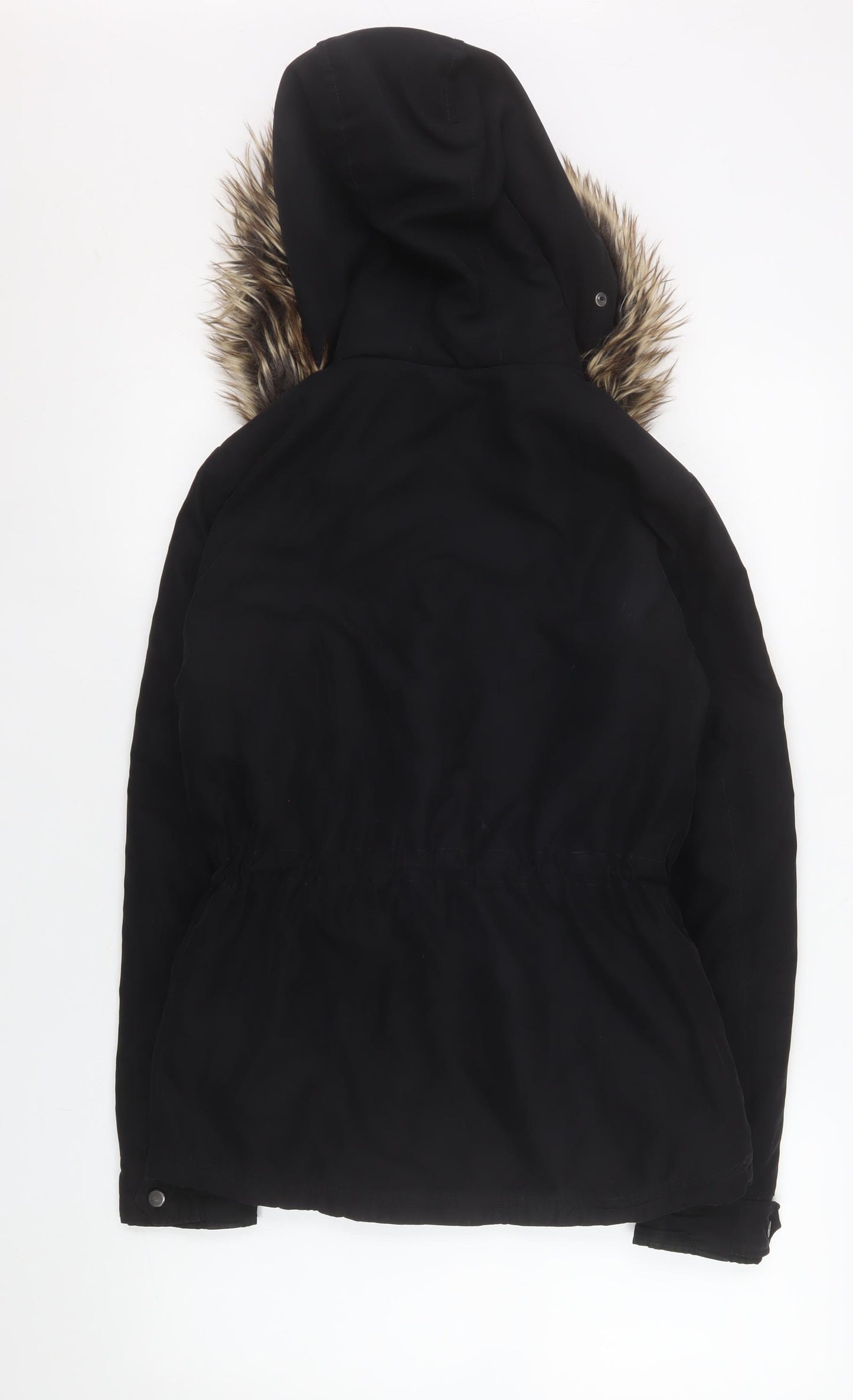 ONLY Womens Black Hooded Faux Fur Trim Parka Jacket XS