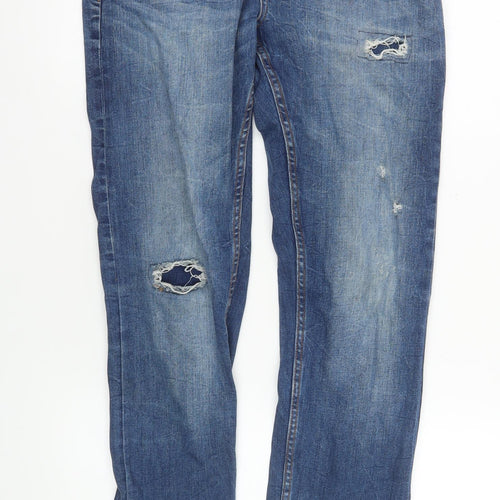 Allen Solly Men's Blue Distressed Straight Fit Jeans 32W 32L