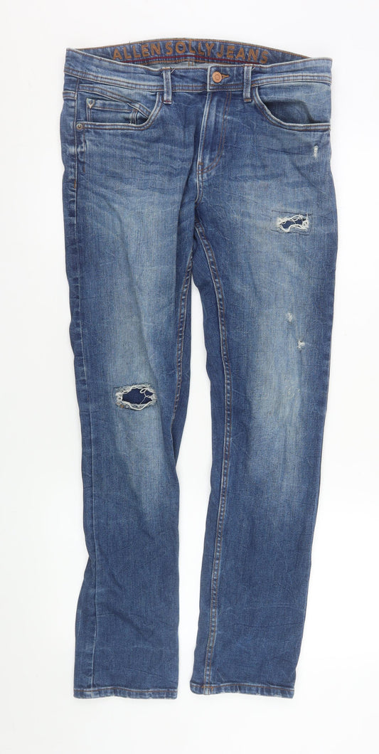 Allen Solly Men's Blue Distressed Straight Fit Jeans 32W 32L