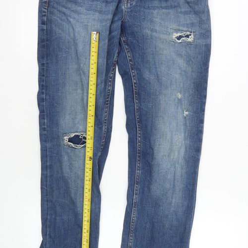 Allen Solly Men's Blue Distressed Straight Fit Jeans 32W 32L