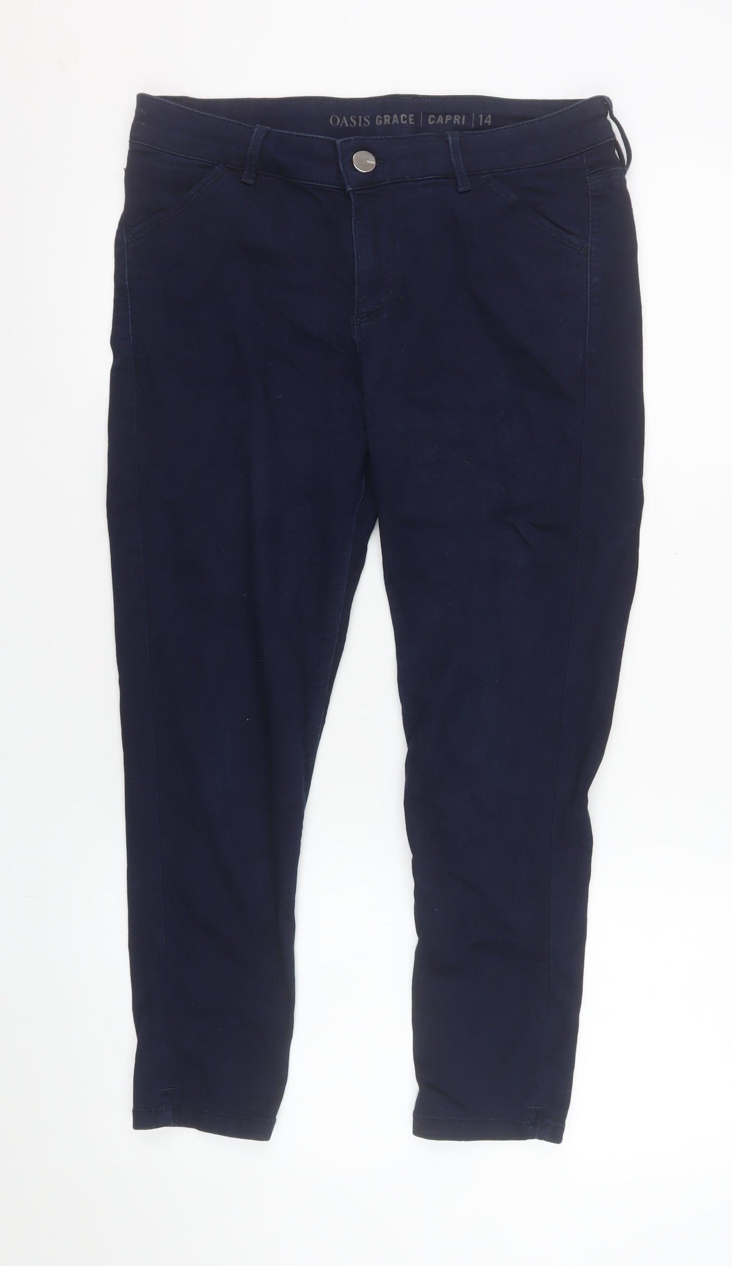 Oasis Womens Blue Capri Stretch Slim Fit Trousers Size 14
