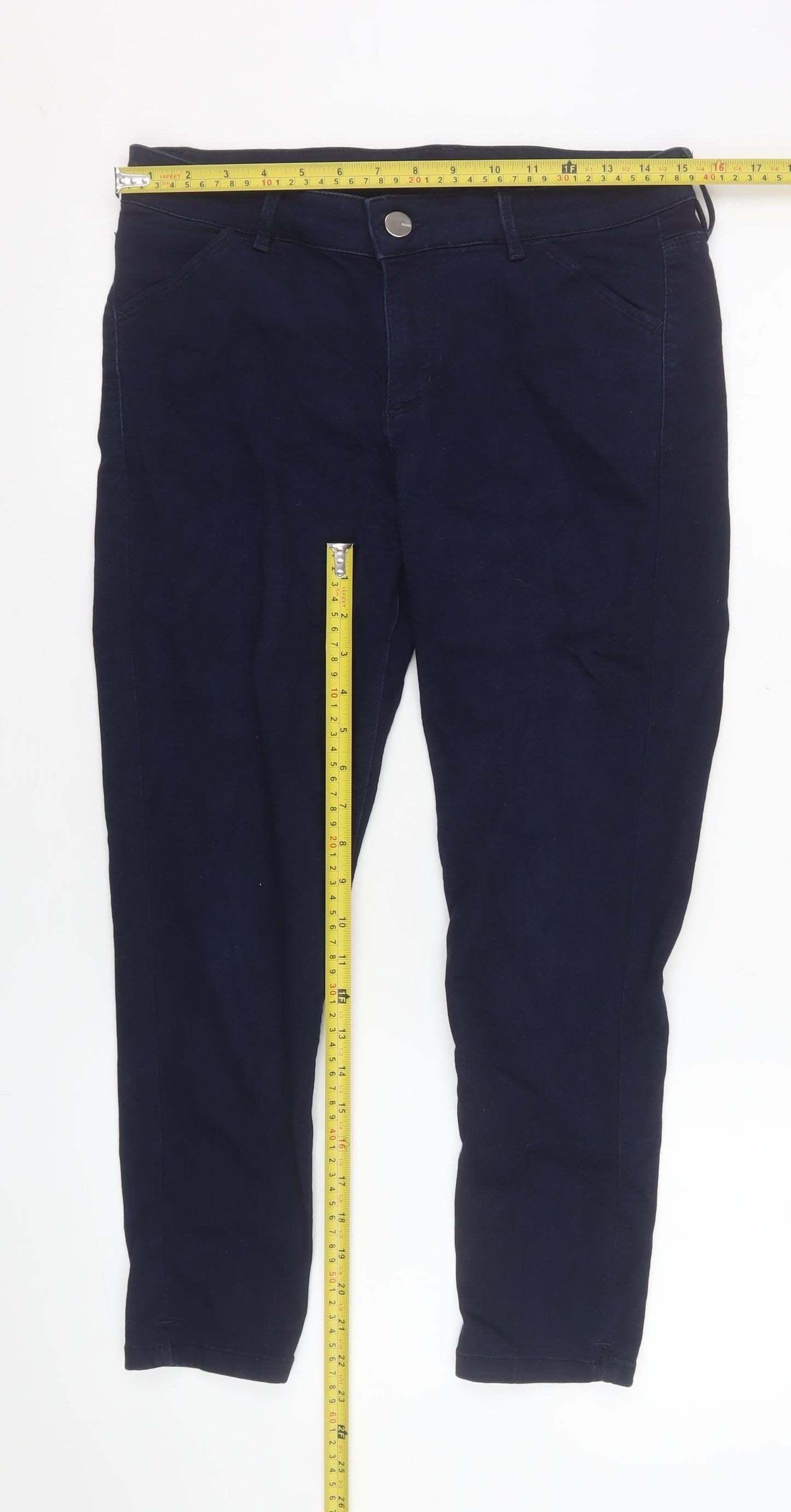 Oasis Womens Blue Capri Stretch Slim Fit Trousers Size 14