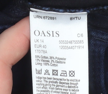 Oasis Womens Blue Capri Stretch Slim Fit Trousers Size 14