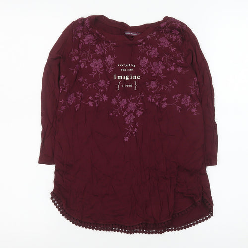 Bershka Women Red Embroidered Floral Tunic Blouse S