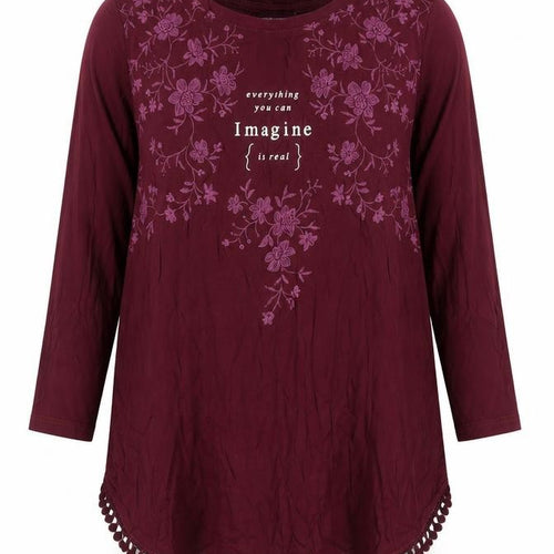 Bershka Women Red Embroidered Floral Tunic Blouse S
