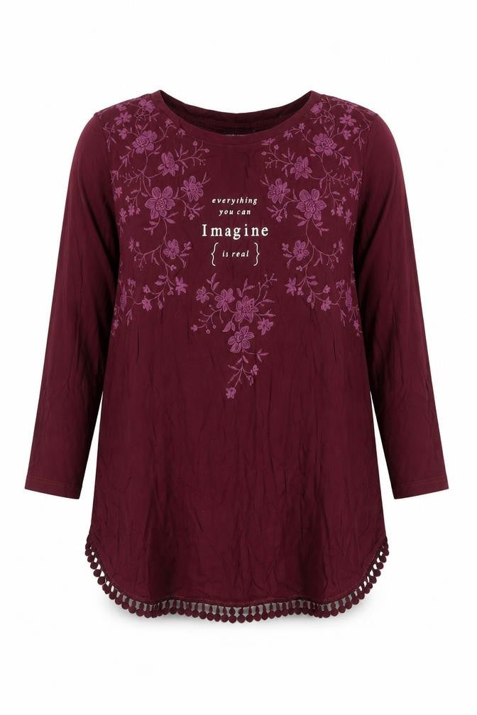 Bershka Women Red Embroidered Floral Tunic Blouse S