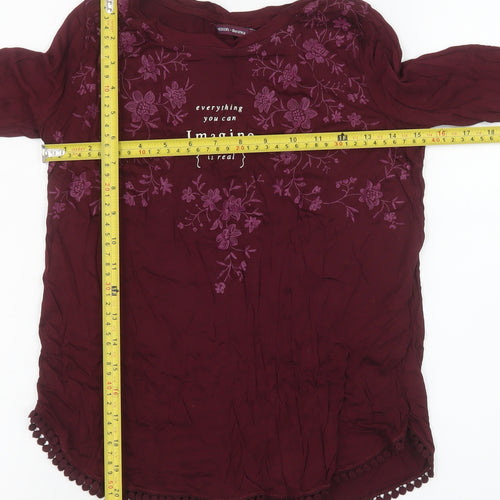 Bershka Women Red Embroidered Floral Tunic Blouse S