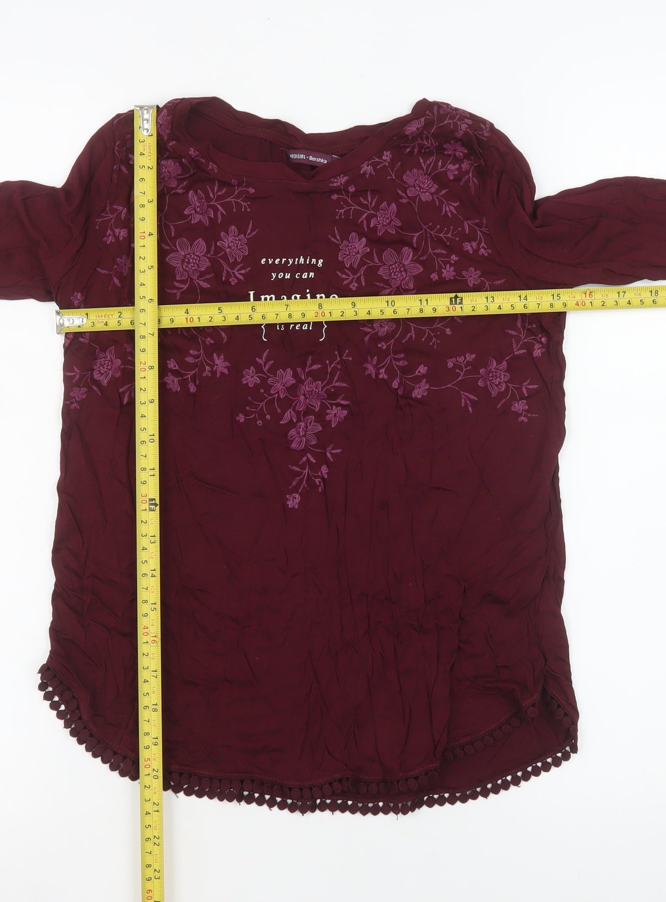 Bershka Women Red Embroidered Floral Tunic Blouse S