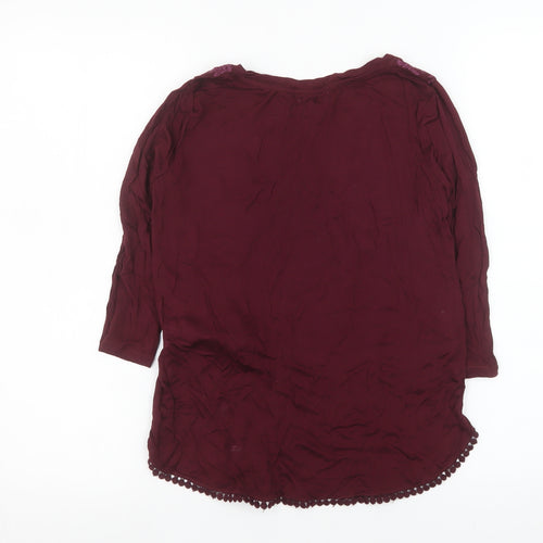 Bershka Women Red Embroidered Floral Tunic Blouse S