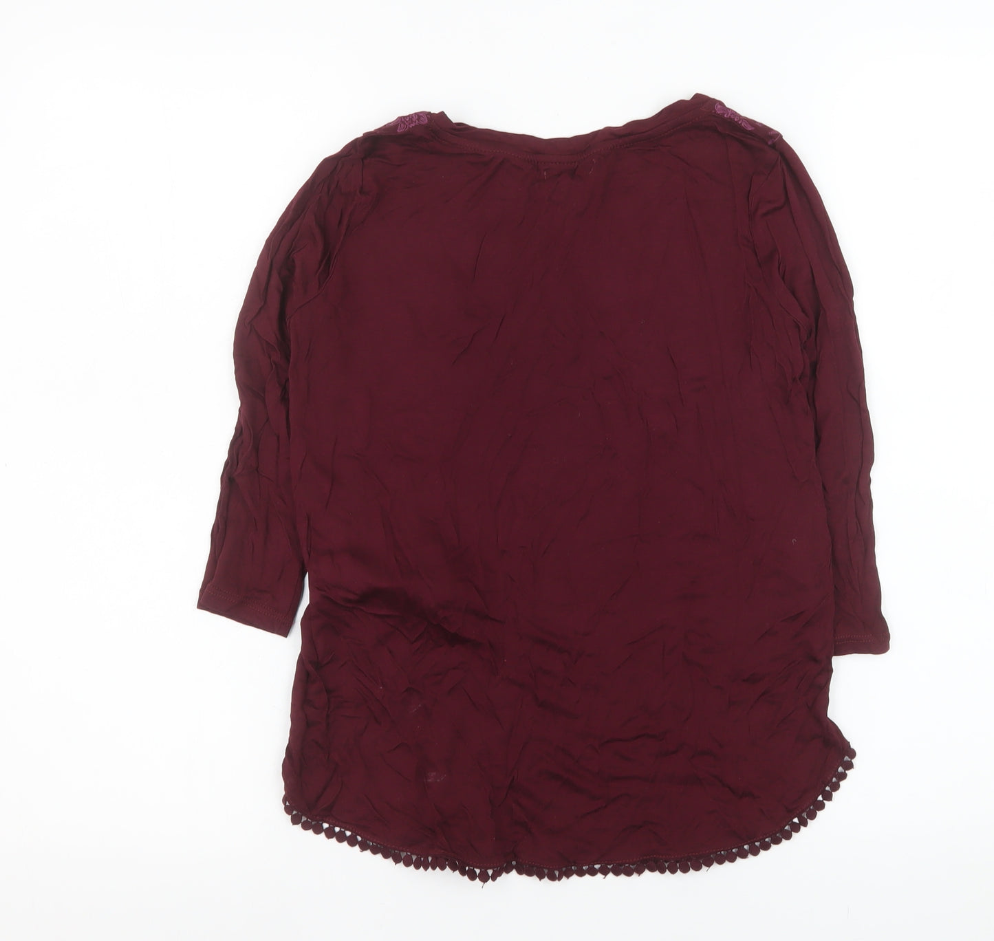 Bershka Women Red Embroidered Floral Tunic Blouse S