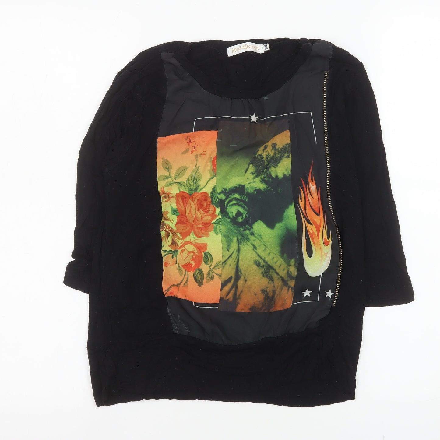 Red Queen Womens Black Art Print Zip T-Shirt Size S