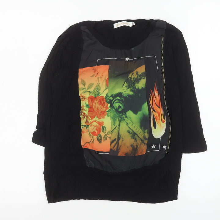 Red Queen Womens Black Art Print Zip T-Shirt Size S