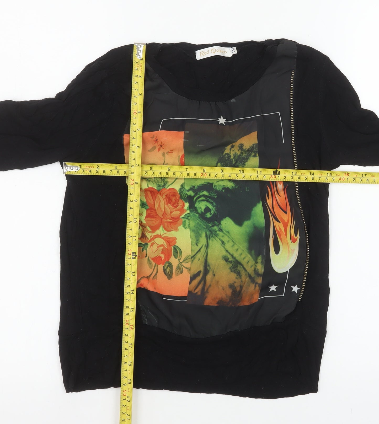 Red Queen Womens Black Art Print Zip T-Shirt Size S
