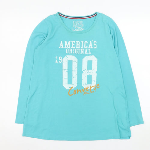 Converse Women's Blue Long Sleeve Graphic Cotton T-Shirt Size L
