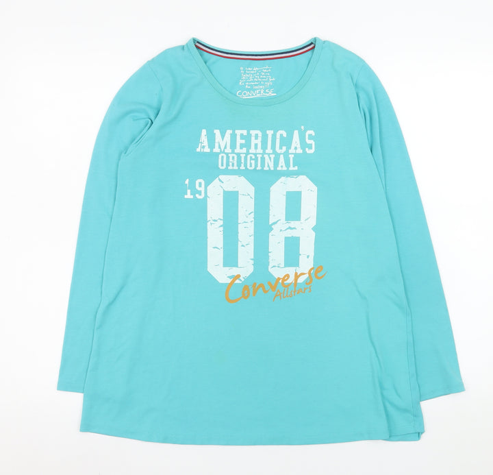 Converse Women's Blue Long Sleeve Graphic Cotton T-Shirt Size L