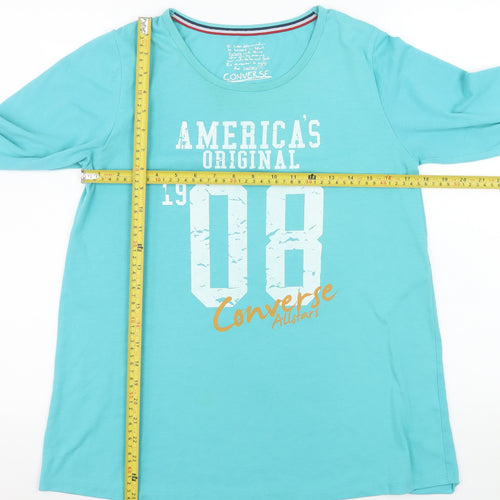 Converse Women's Blue Long Sleeve Graphic Cotton T-Shirt Size L