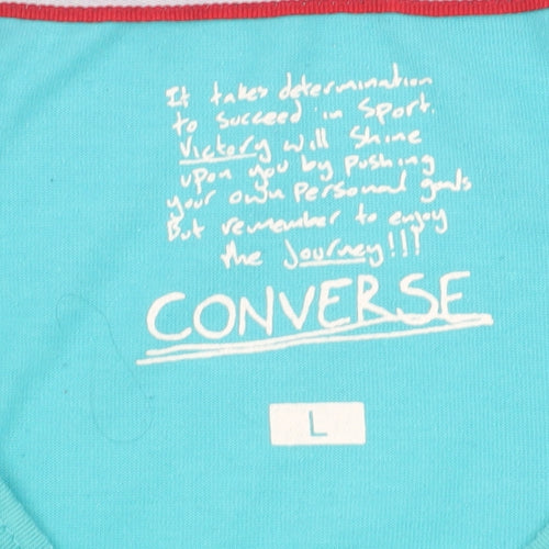 Converse Women's Blue Long Sleeve Graphic Cotton T-Shirt Size L