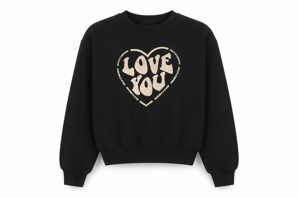 Skechers Girls Black Love You Graphic Pullover Sweatshirt 12-13 Years