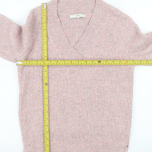 Next Womens Pink V-Neck Ribbed Knit Pullover Jumper XS