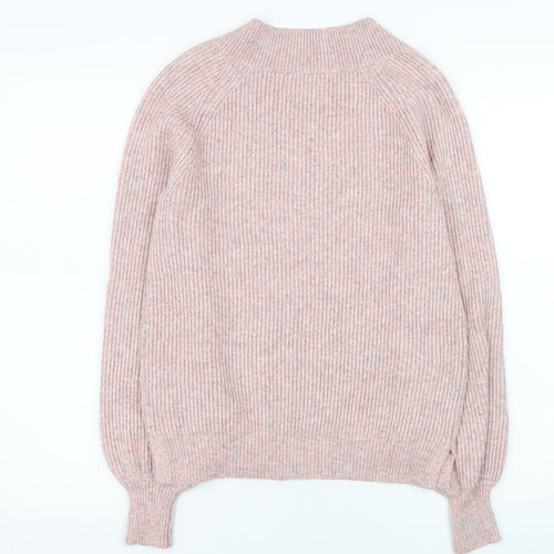 Next Womens Pink V-Neck Ribbed Knit Pullover Jumper XS