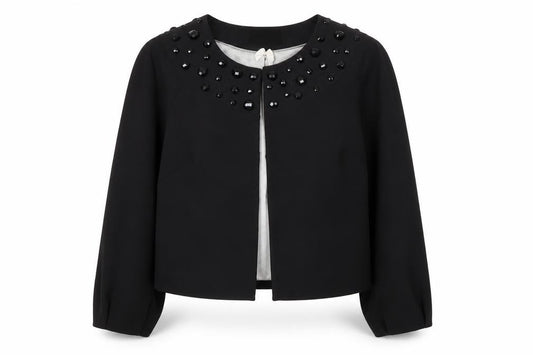 Front view of Marks & Spencer Autograph Women's Black Beaded Short Jacket UK 8