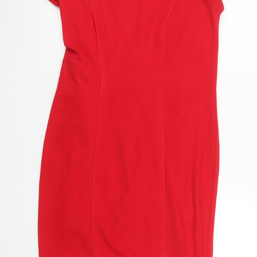 TU Women’s Red Bodycon Knee Length Dress Size 20 Short Sleeve Zip Back