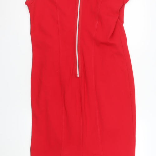 TU Women’s Red Bodycon Knee Length Dress Size 20 Short Sleeve Zip Back