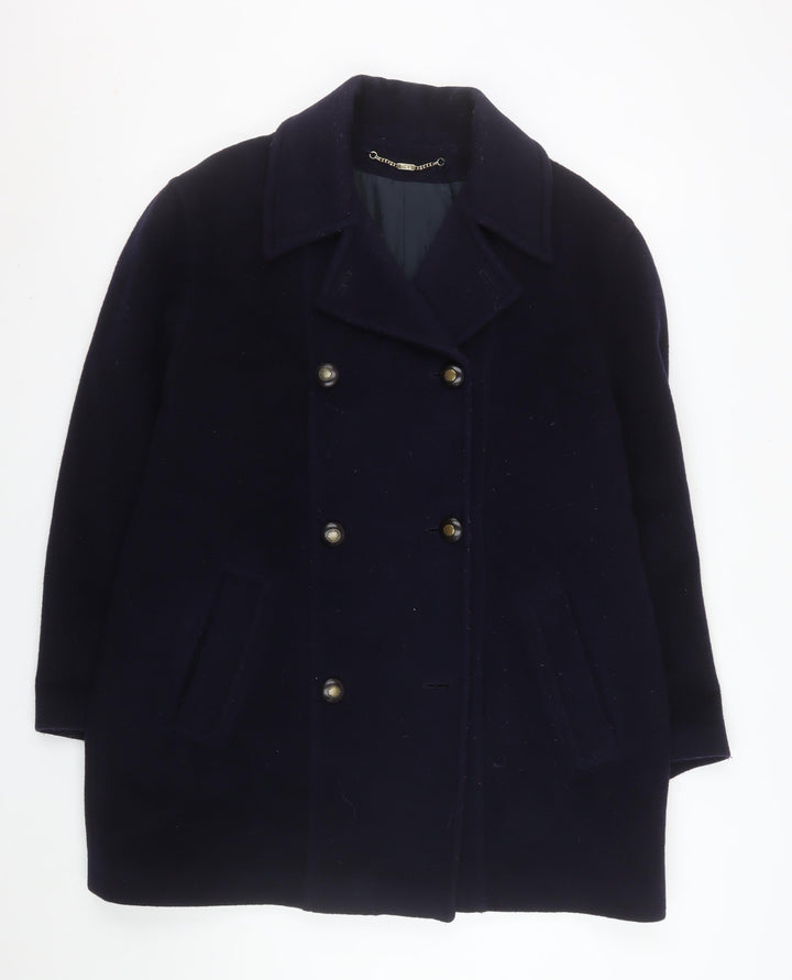 Versatile Women's Blue Wool Mohair Pea Coat UK 14 Double-Breasted