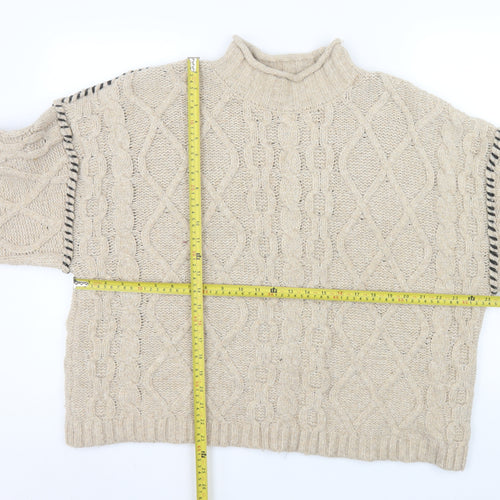 Primark Womens Beige Cable-Knit Mock Neck Jumper Size L 14/16