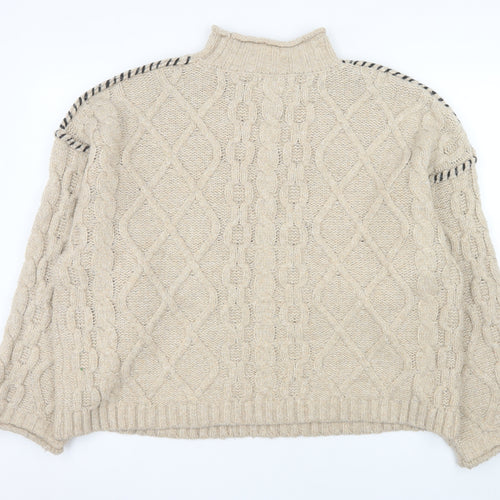Primark Womens Beige Cable-Knit Mock Neck Jumper Size L 14/16