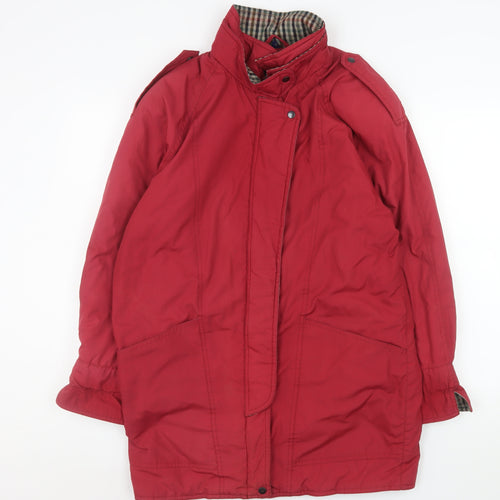 Nuage Womens Red Waterproof Rain Coat Size 10 Hooded Mid-Length Jacket