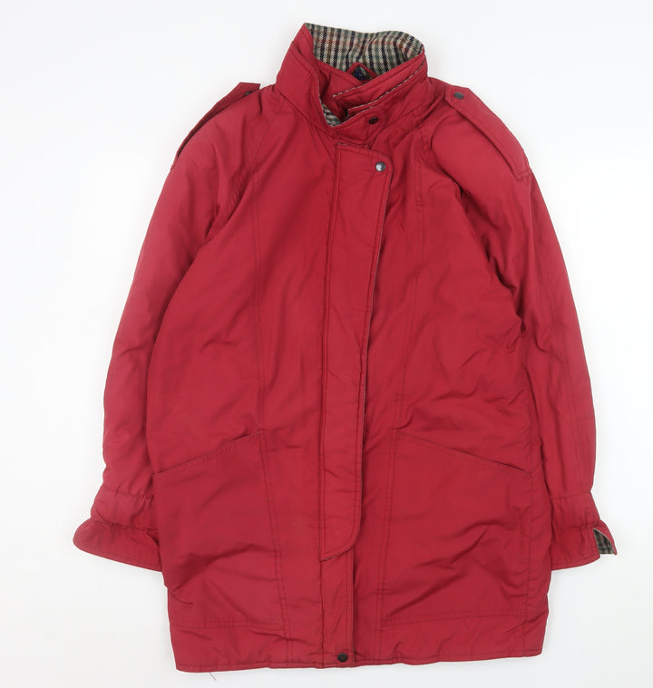 Nuage Womens Red Waterproof Rain Coat Size 10 Hooded Mid-Length Jacket