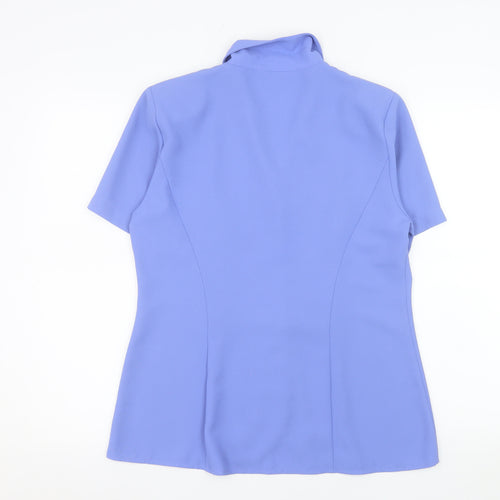 Berkertex Women Blue Short Sleeve Collared Button Blouse Size 14