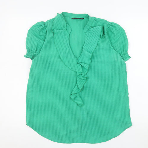 Dunnes Stores Women's Green Ruffle Short Sleeve Blouse Size 12