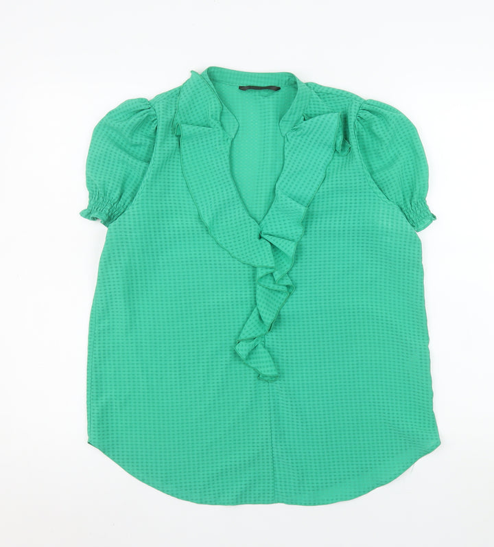 Dunnes Stores Women's Green Ruffle Short Sleeve Blouse Size 12