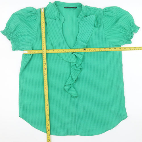 Dunnes Stores Women's Green Ruffle Short Sleeve Blouse Size 12