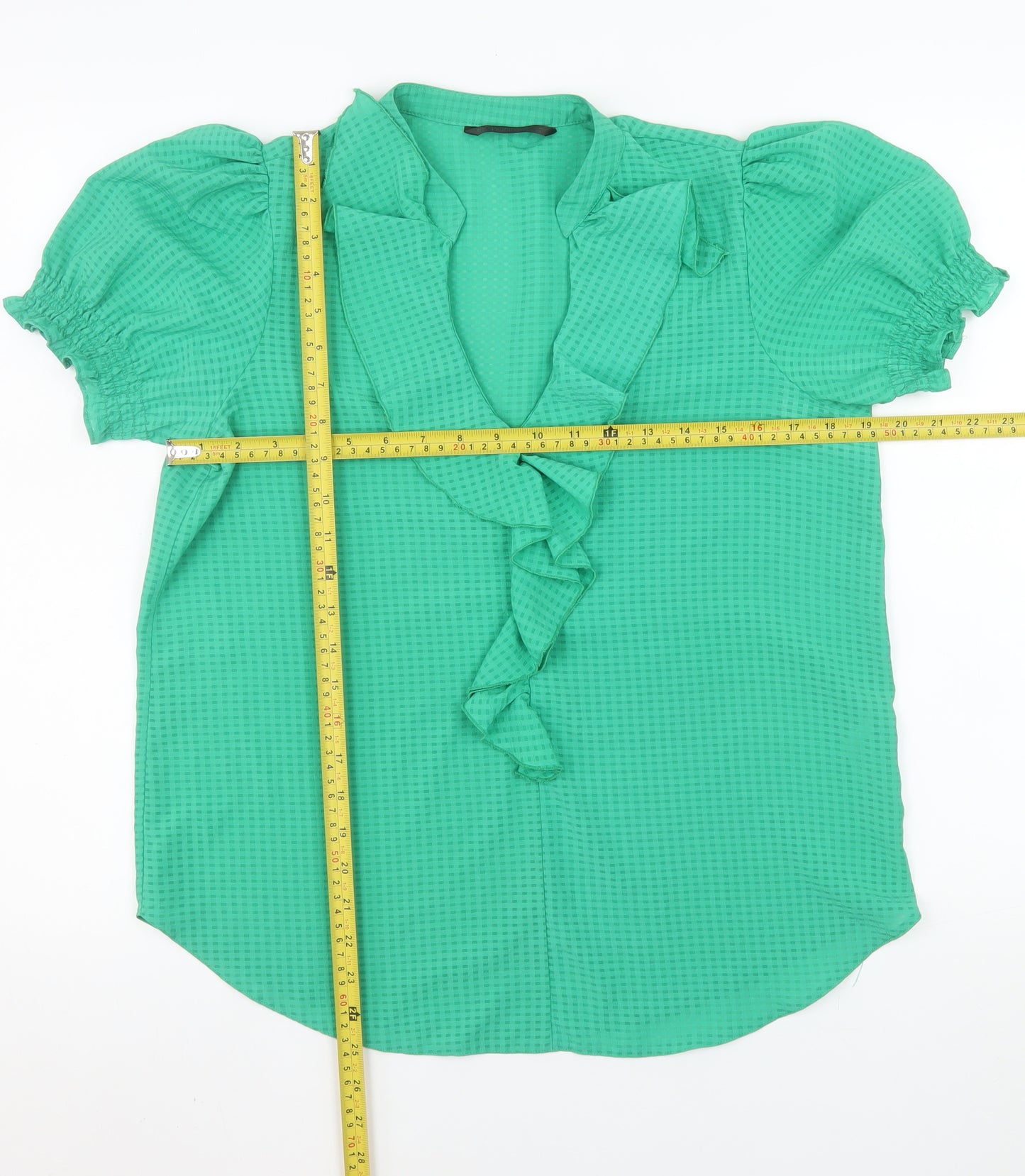 Dunnes Stores Women's Green Ruffle Short Sleeve Blouse Size 12