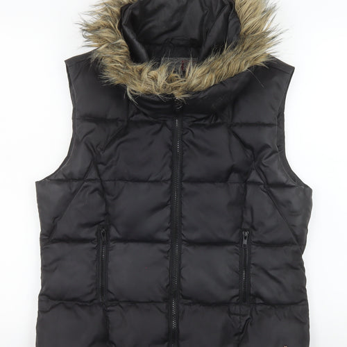 Firetrap Womens Black Fur Trim Puffer Gilet Size 12
